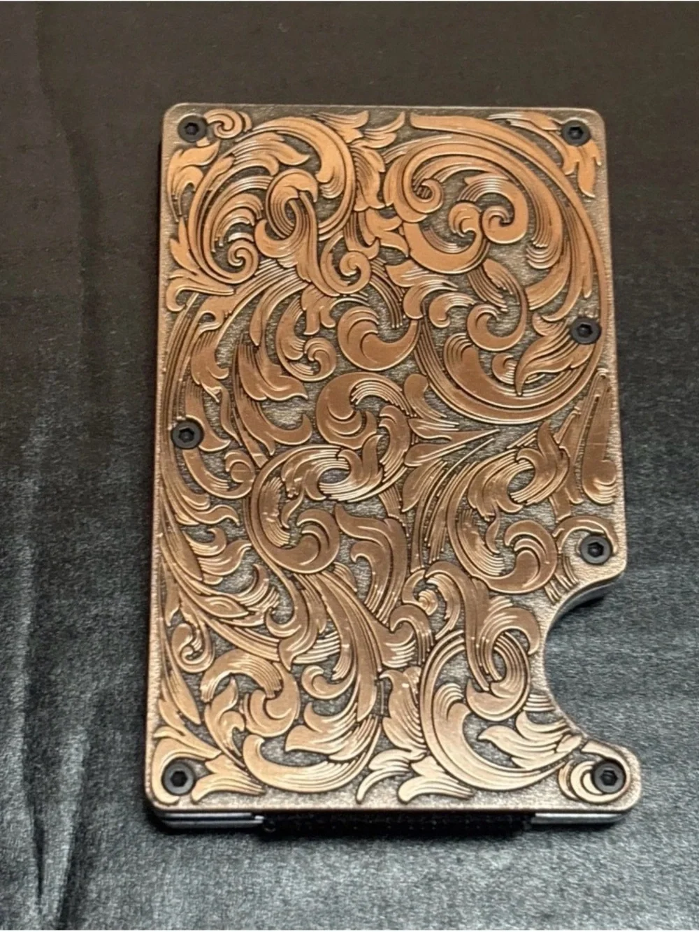 2 ITERA Copper And Silver Western Style Floral Engraved RFID Card Holder Wallet